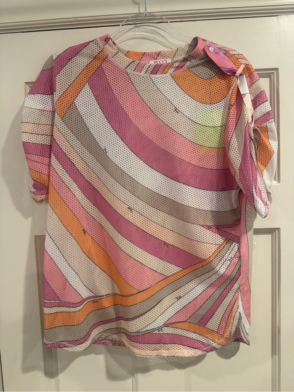 Emilio Pucci Pink and Orange Swirl Short Sleeve Silk Top